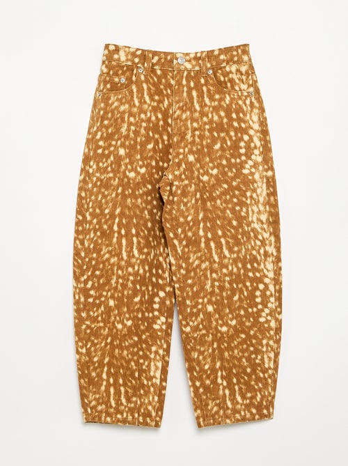 Fawn print barrel-leg denim trousers - Kiabi
