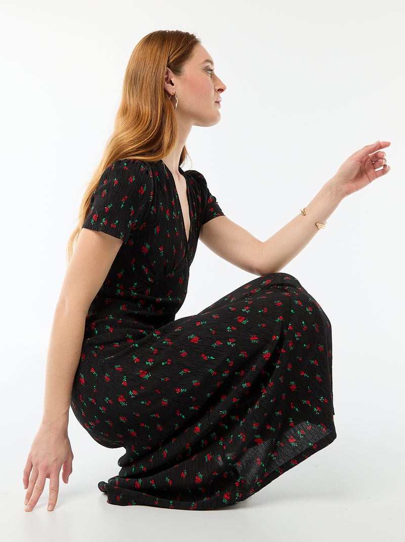 Feines langes Kleid mit Allover-Blumenprint Schwarz - Kiabi