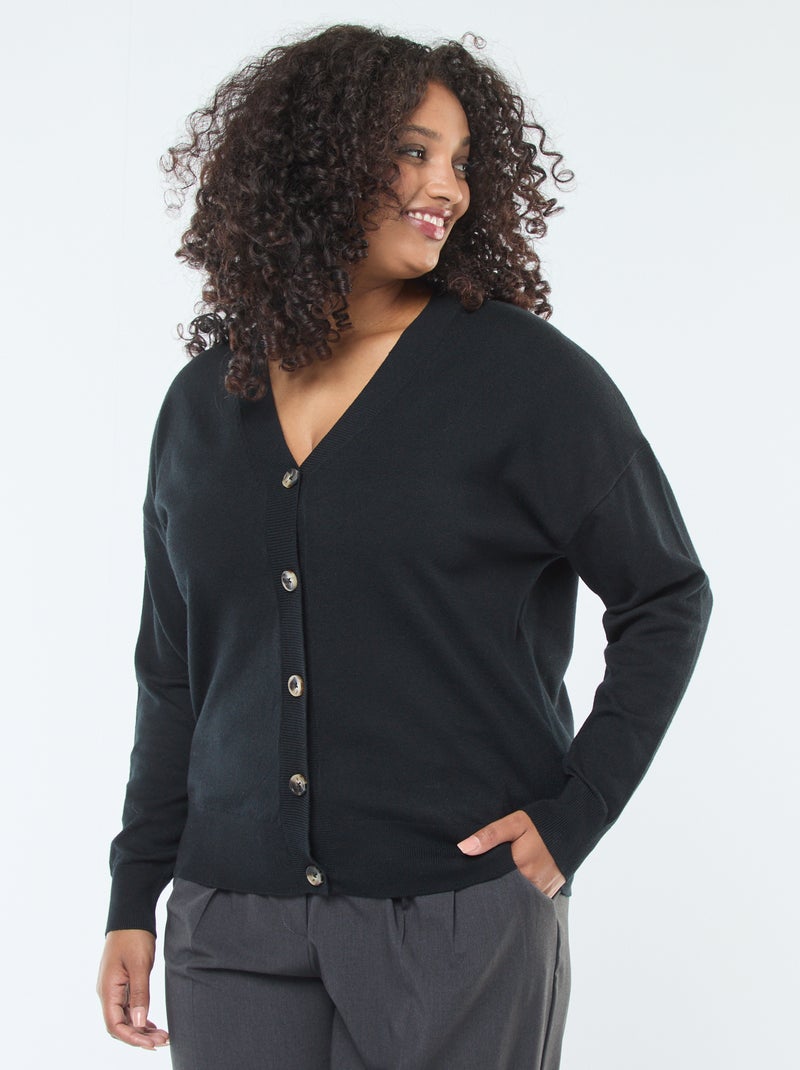 Feinstrick-Cardigan mit Knopfverschluss Schwarz - Kiabi