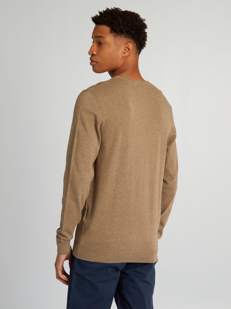 Feinstrickpullover mit V-Ausschnitt für Herren über 1m90 Beige - Kiabi