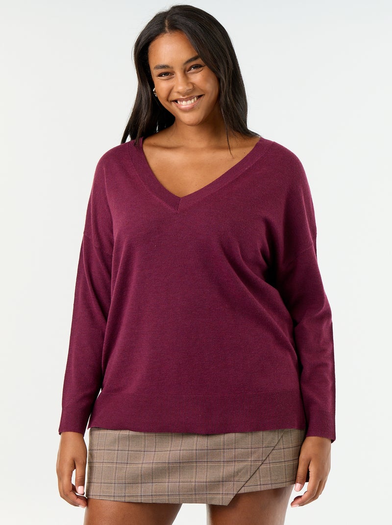 Feinstrickpullover mit V-Ausschnitt Rose - Kiabi