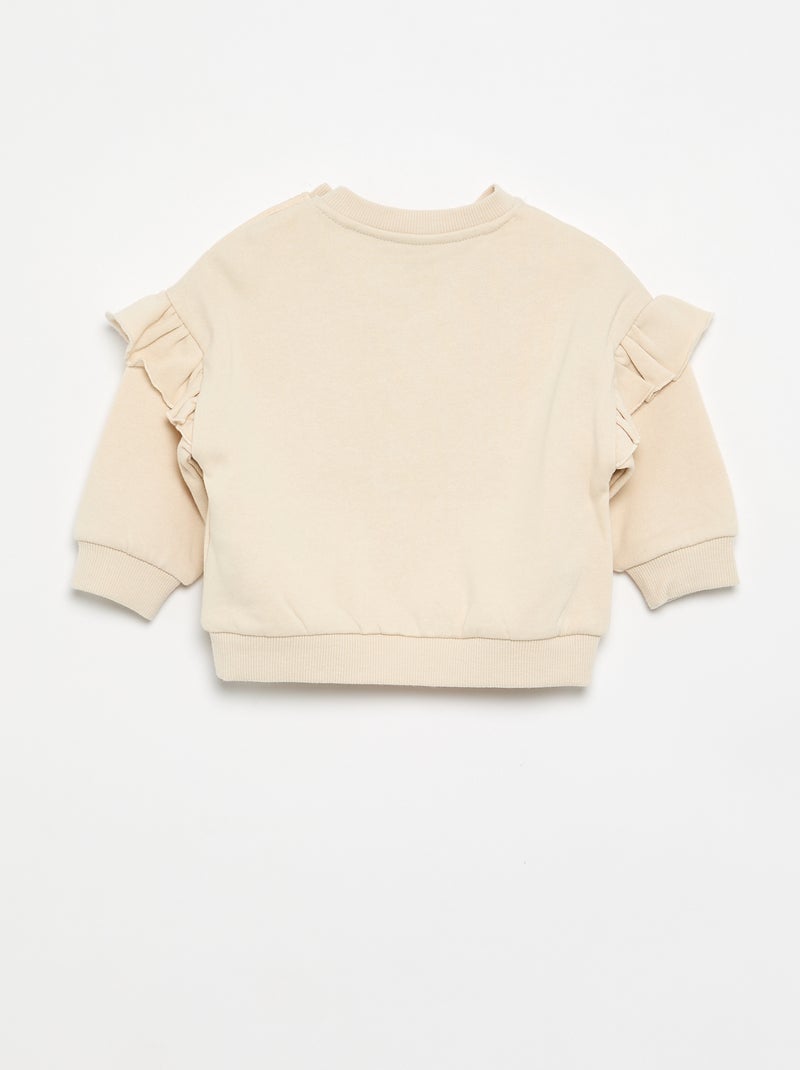 Felpa a maniche lunghe con volant sulle spalle Beige - Kiabi