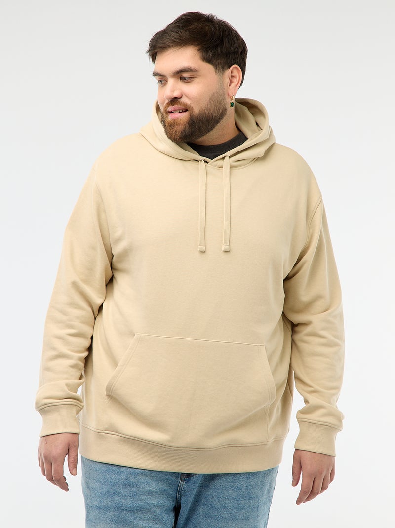 Felpa basic con cappuccio in french terry Beige - Kiabi