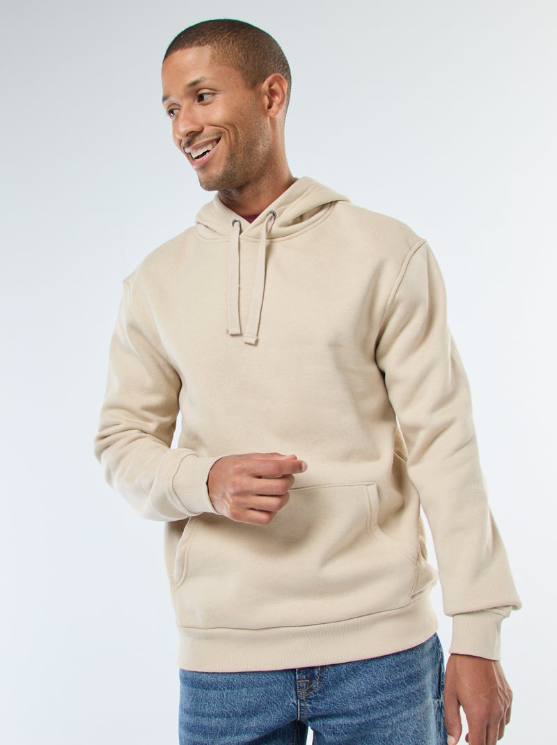 Felpa con cappuccio in felpa garzata con tasca a marsupio Beige - Kiabi