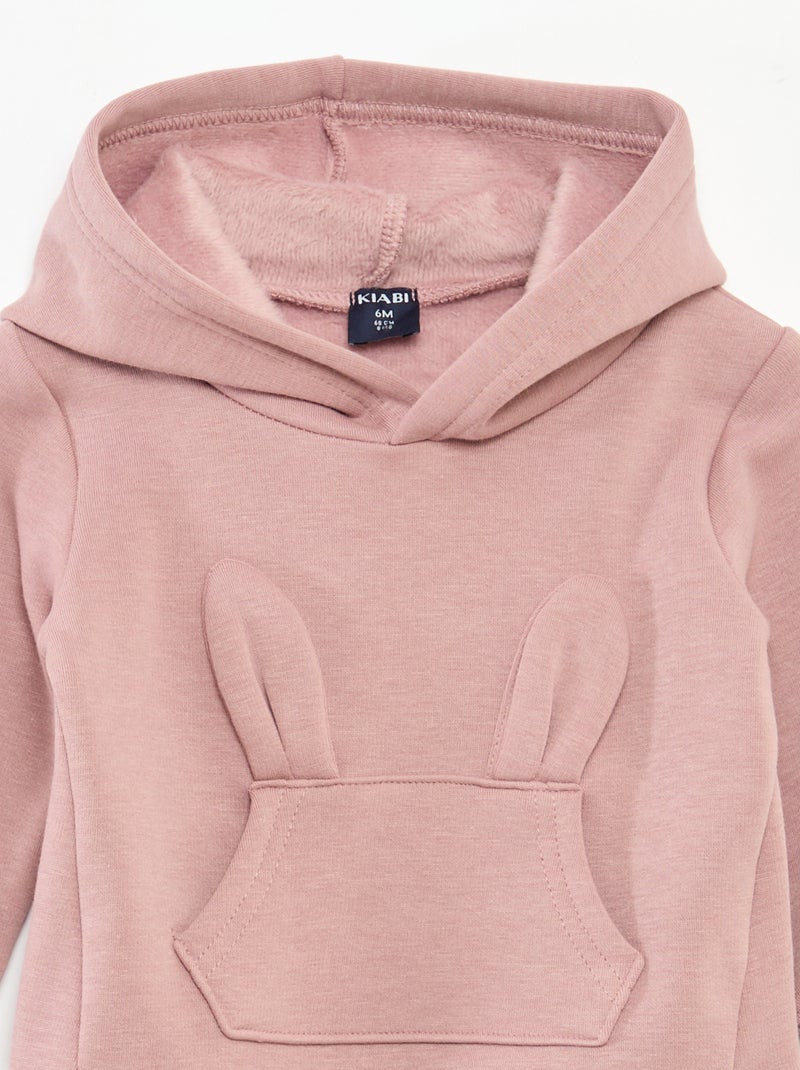 Felpa con cappuccio in mollettone con coniglietto animato Rosa - Kiabi
