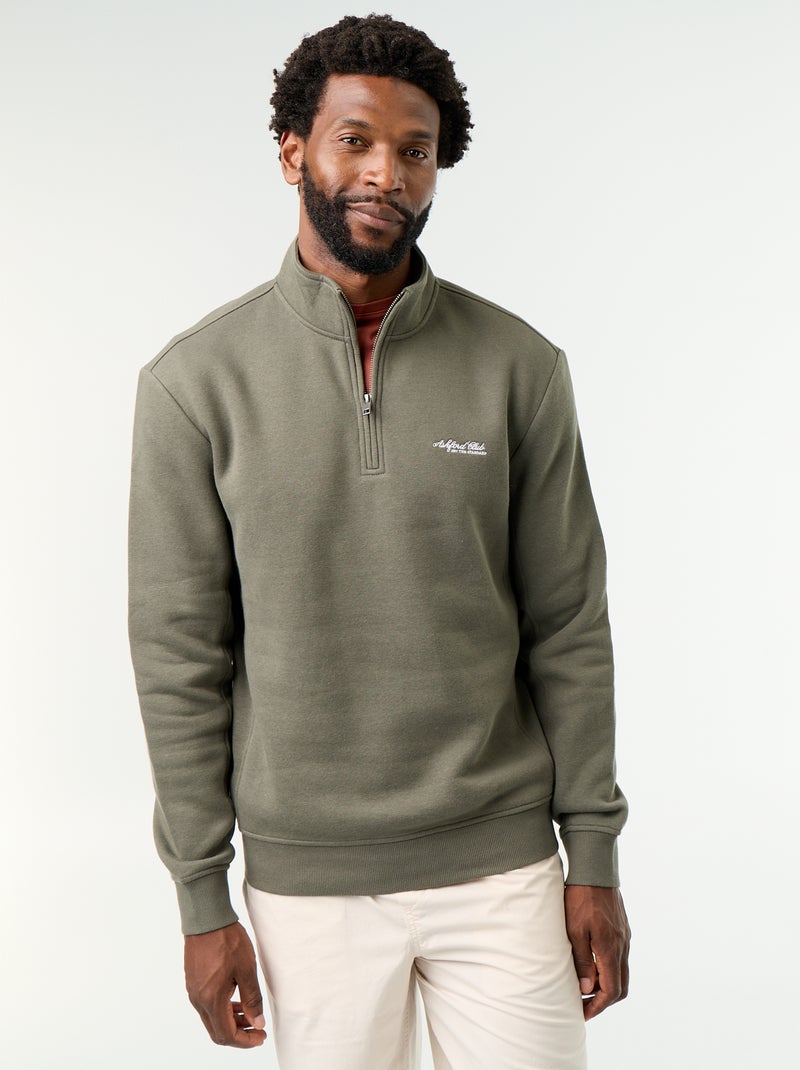 Felpa con collo a zip Verde - Kiabi