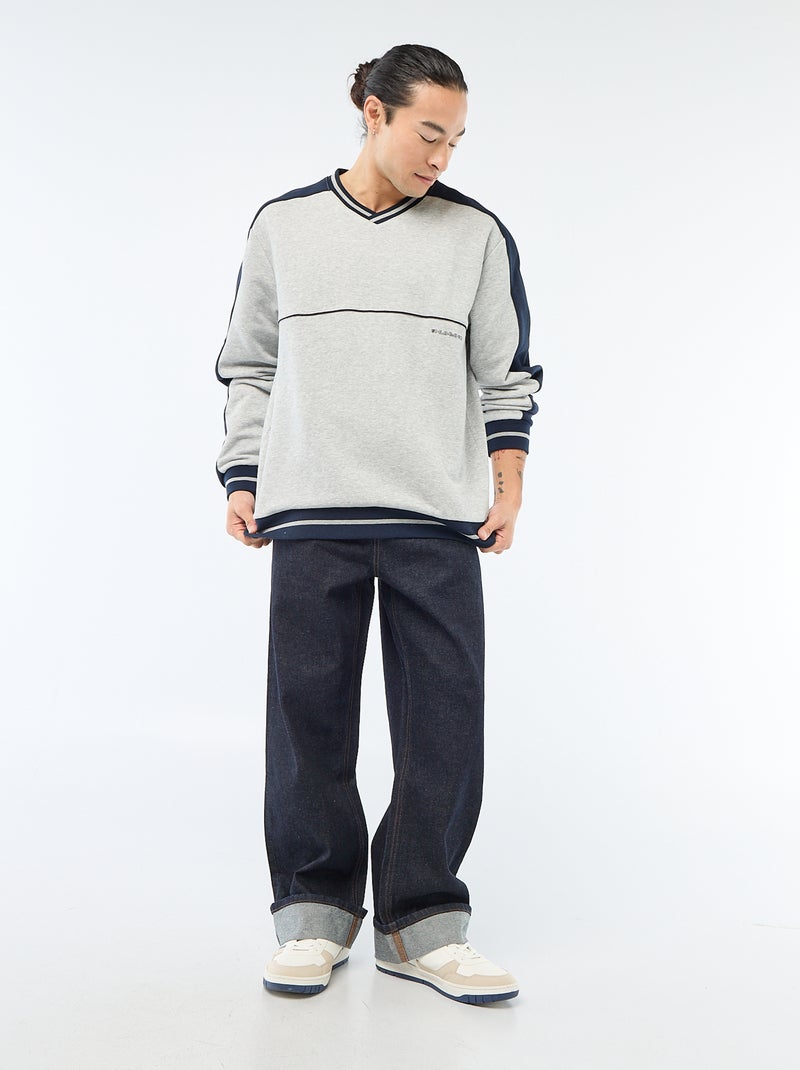 Felpa con scollo a V in french terry Grigio - Kiabi