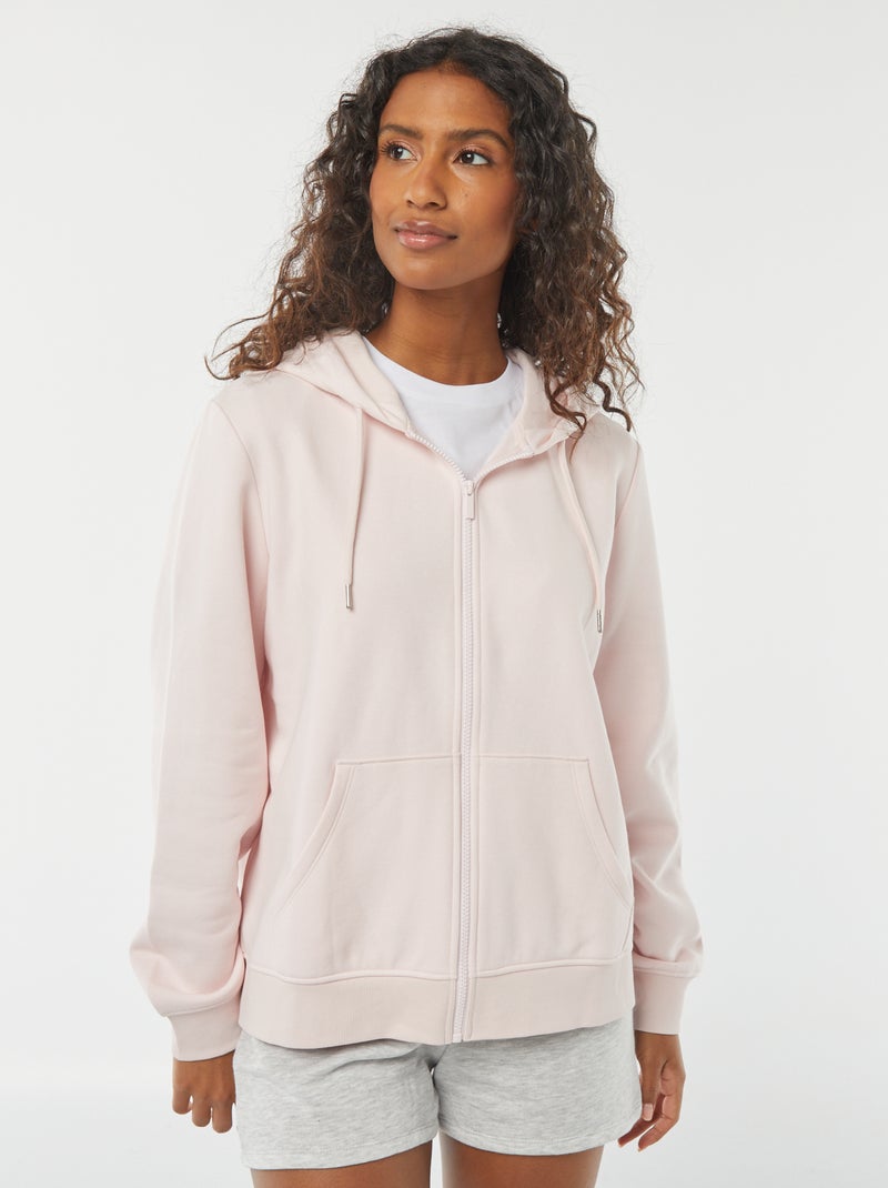 Felpa con zip e cappuccio basic Rosa - Kiabi