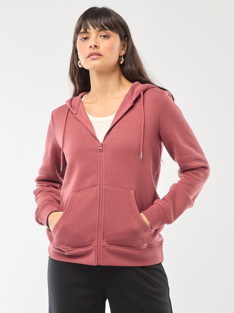 Felpa con zip e cappuccio basic Rosso - Kiabi