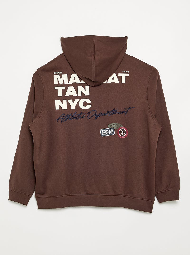 Felpa con zip e cappuccio con scritte ricamate Marrone - Kiabi