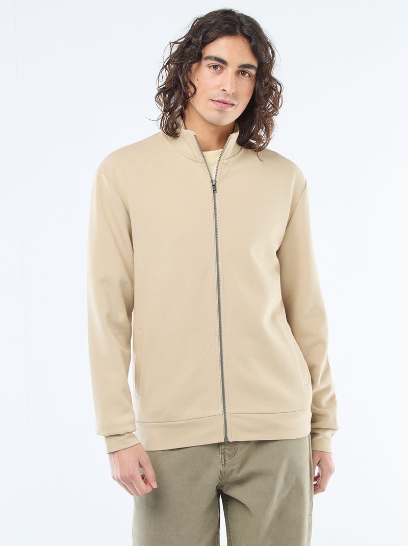 Felpa con zip e collo alto Beige - Kiabi
