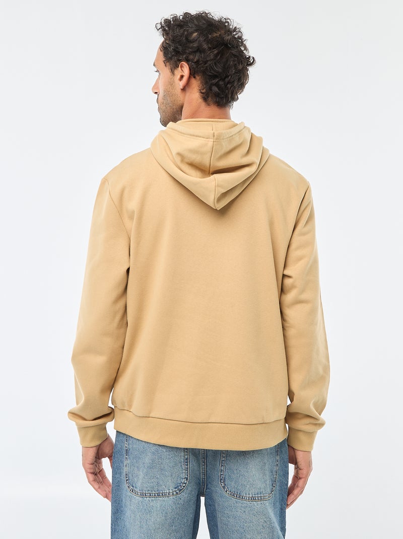 Felpa in felpa garzata con cappuccio e apertura zip sul collo Beige - Kiabi