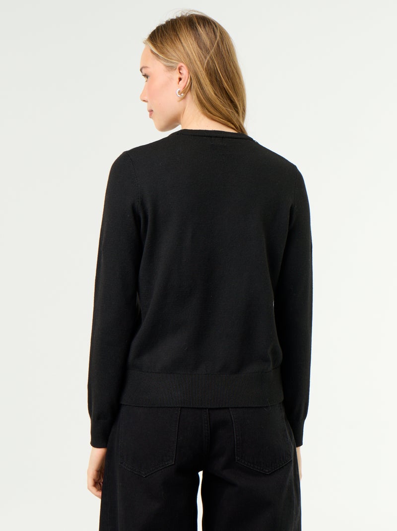 Fine Gauge Knit Round Neck Sweater Black - Kiabi