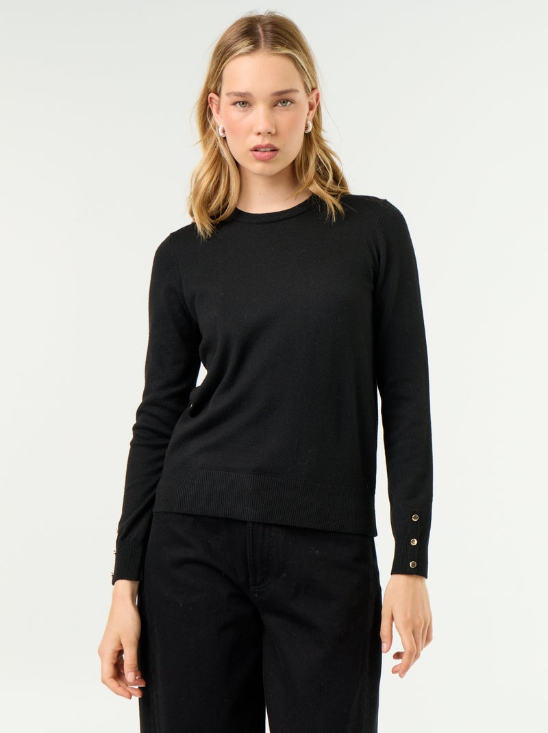 Fine Gauge Knit Round Neck Sweater Black - Kiabi