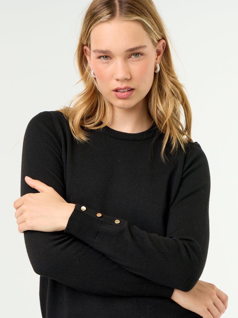 Fine Gauge Knit Round Neck Sweater Black - Kiabi