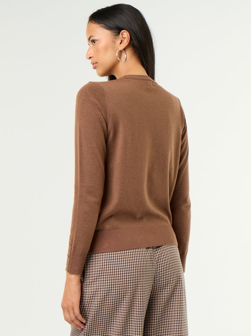 Fine Gauge Knit Round Neck Sweater Brown - Kiabi