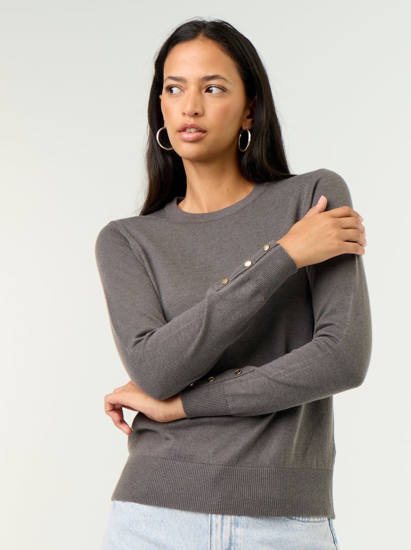 Fine Gauge Knit Round Neck Sweater Grey - Kiabi
