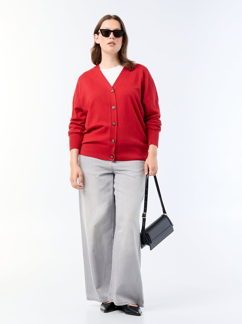 Fine knit button-front cardigan Red - Kiabi