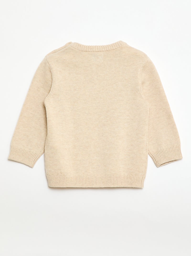 Fine knit button-neck sweater Beige - Kiabi