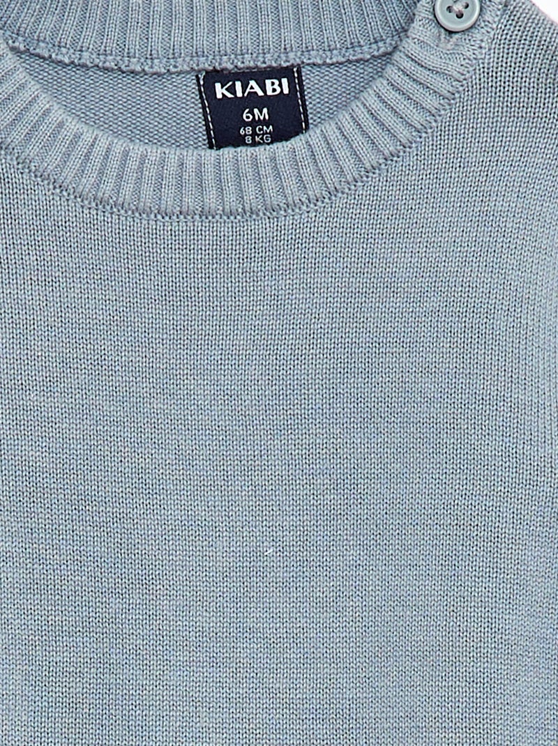 Fine knit button-neck sweater Blue - Kiabi