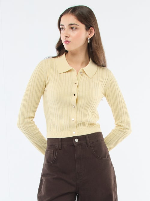 Fine Knit Polo Collar Cardigan - Kiabi