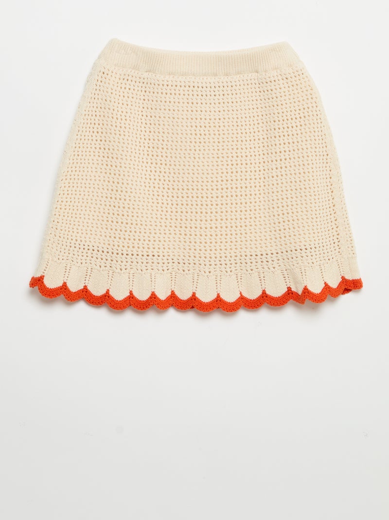 Fine knit skirt with wavy trim Beige - Kiabi