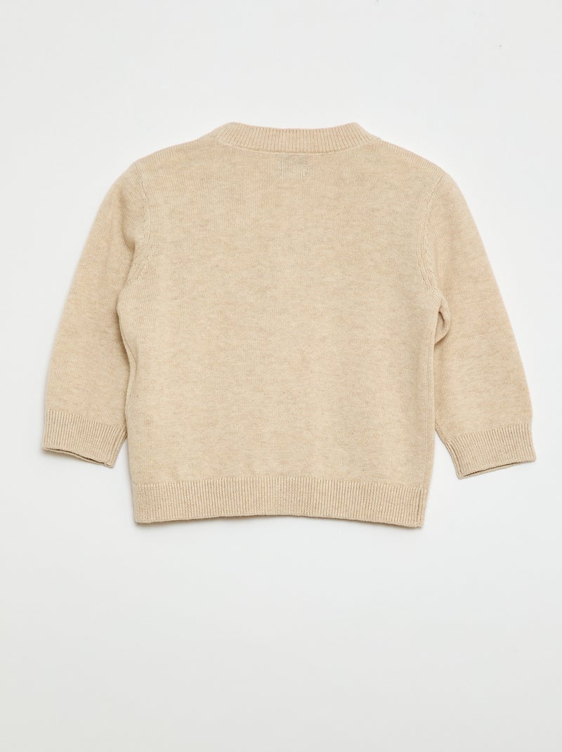 Fine knit V-neck cardigan Beige - Kiabi