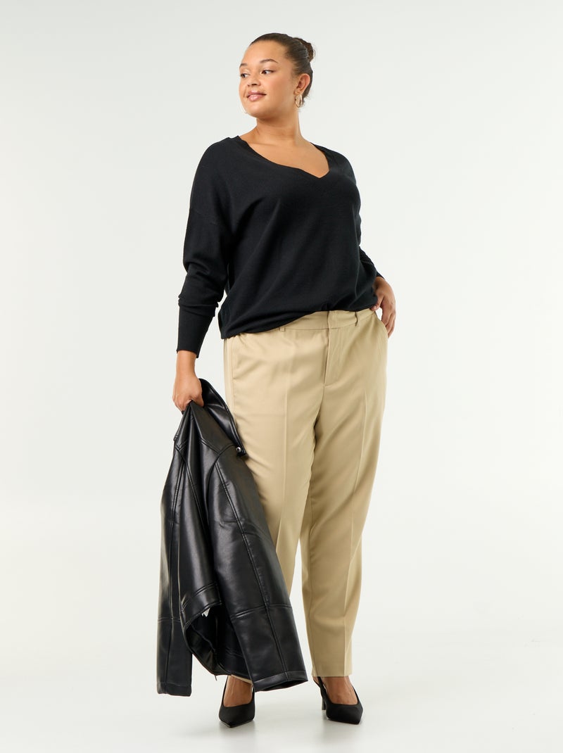 Fine knit V-neck jumper Black - Kiabi