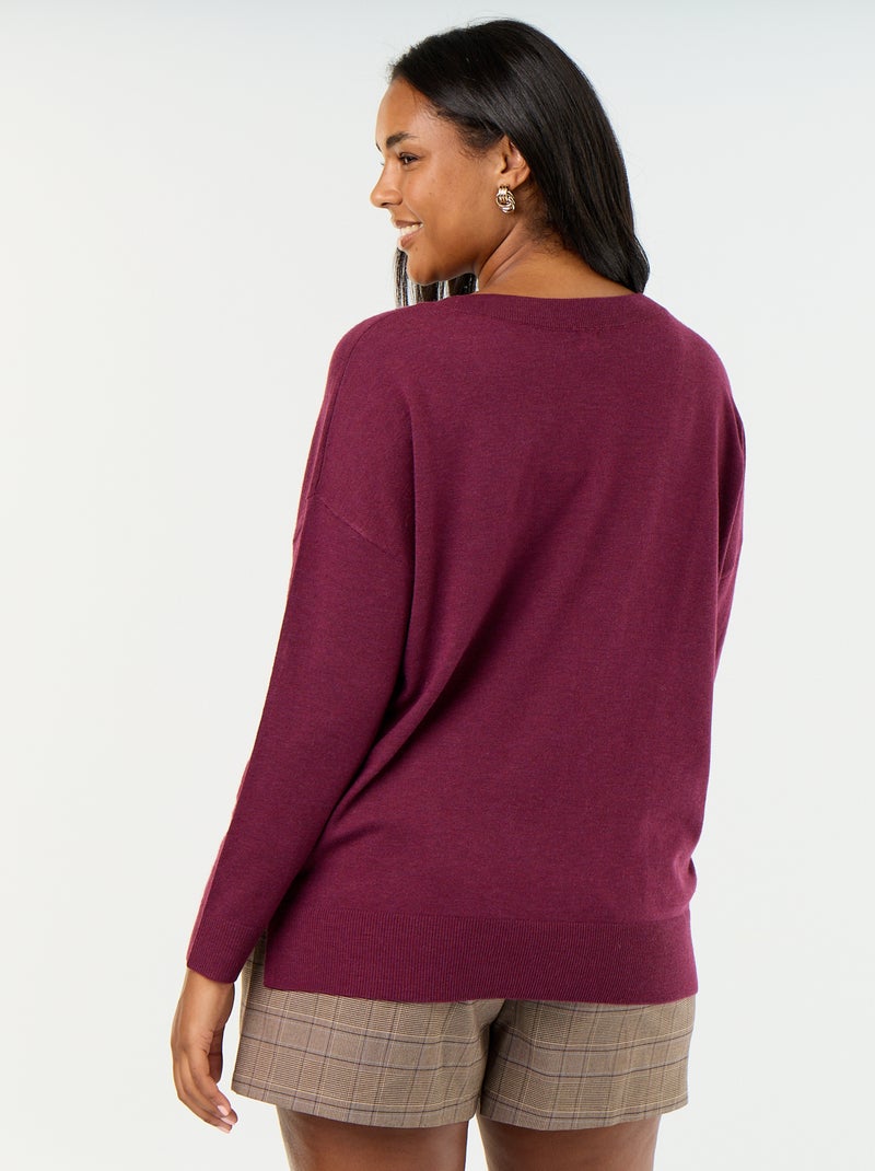 Fine knit V-neck jumper Pink - Kiabi