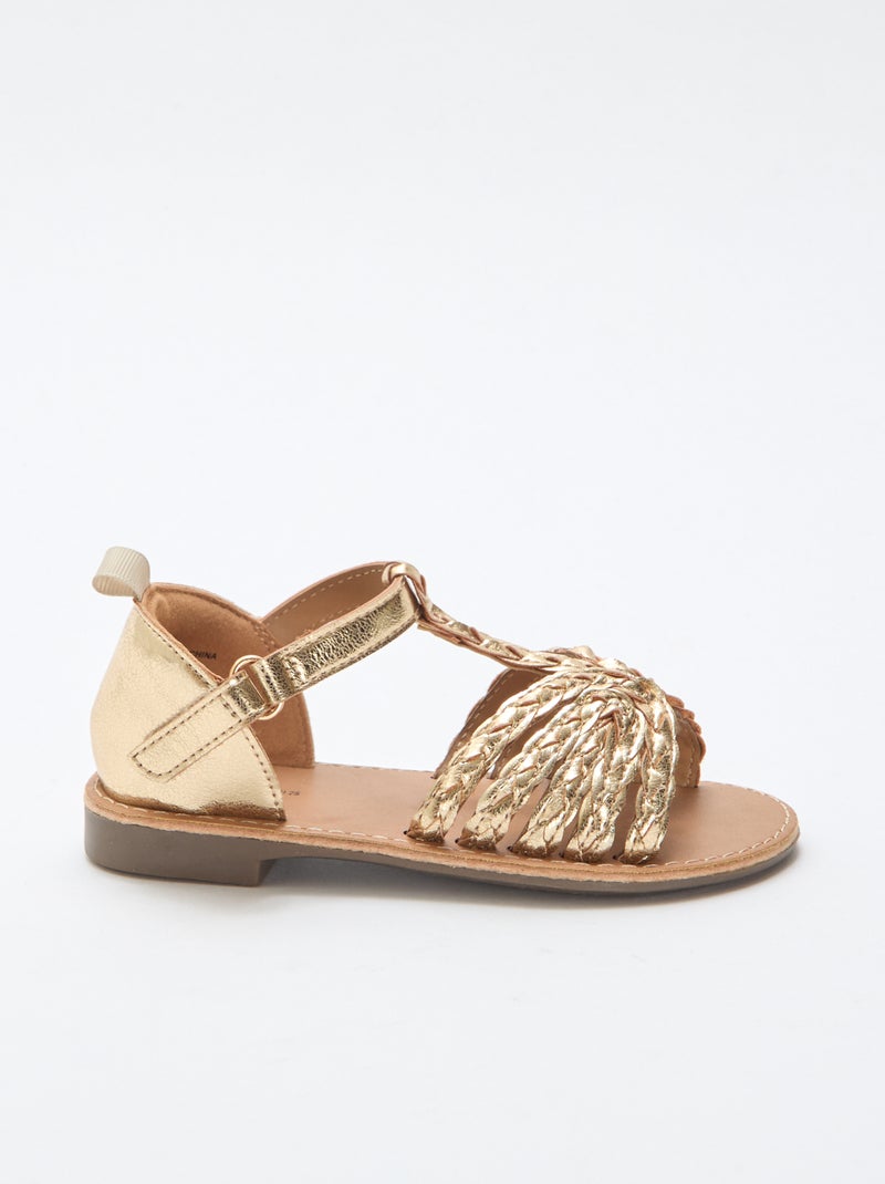 Flache Riemchensandalen mit geflochtenen Bändern Golden - Kiabi
