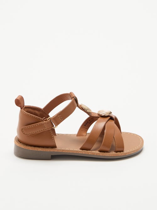 Flache Sandalen mit ausgefallenen Muschel-Schmuckdetails - Kiabi Flache Sandalen mit ausgefallenen Muschel-Schmuckdetails - Kiabi