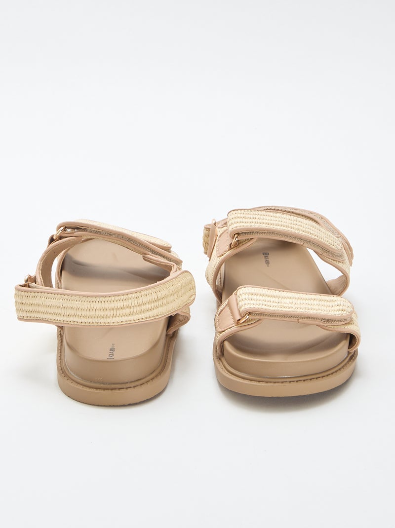 Flache Sandalen mit Bastriemen Beige - Kiabi