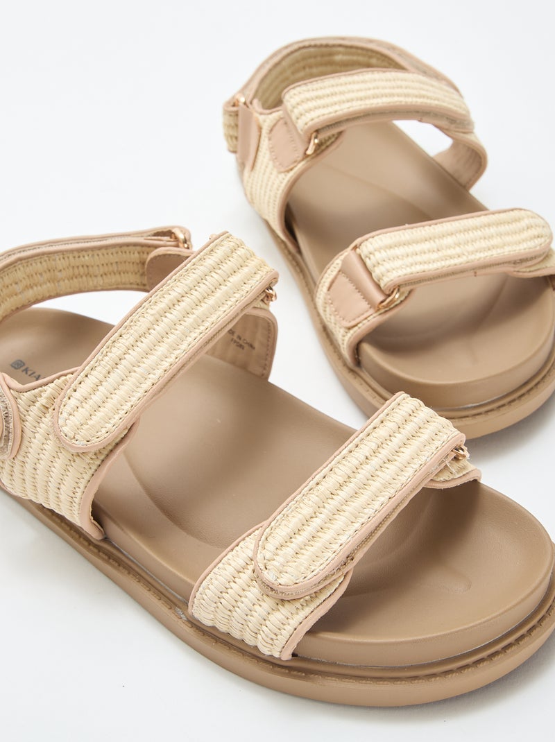 Flache Sandalen mit Bastriemen Beige - Kiabi