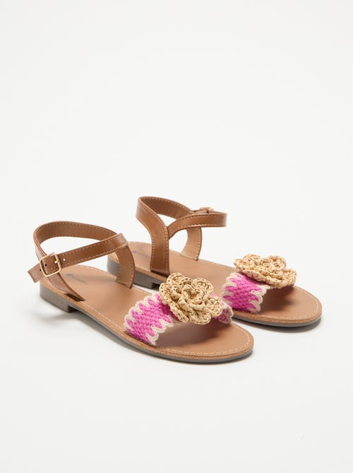 Flache Sandalen mit fantasievollen Blumen - Kiabi Flache Sandalen mit fantasievollen Blumen - Kiabi