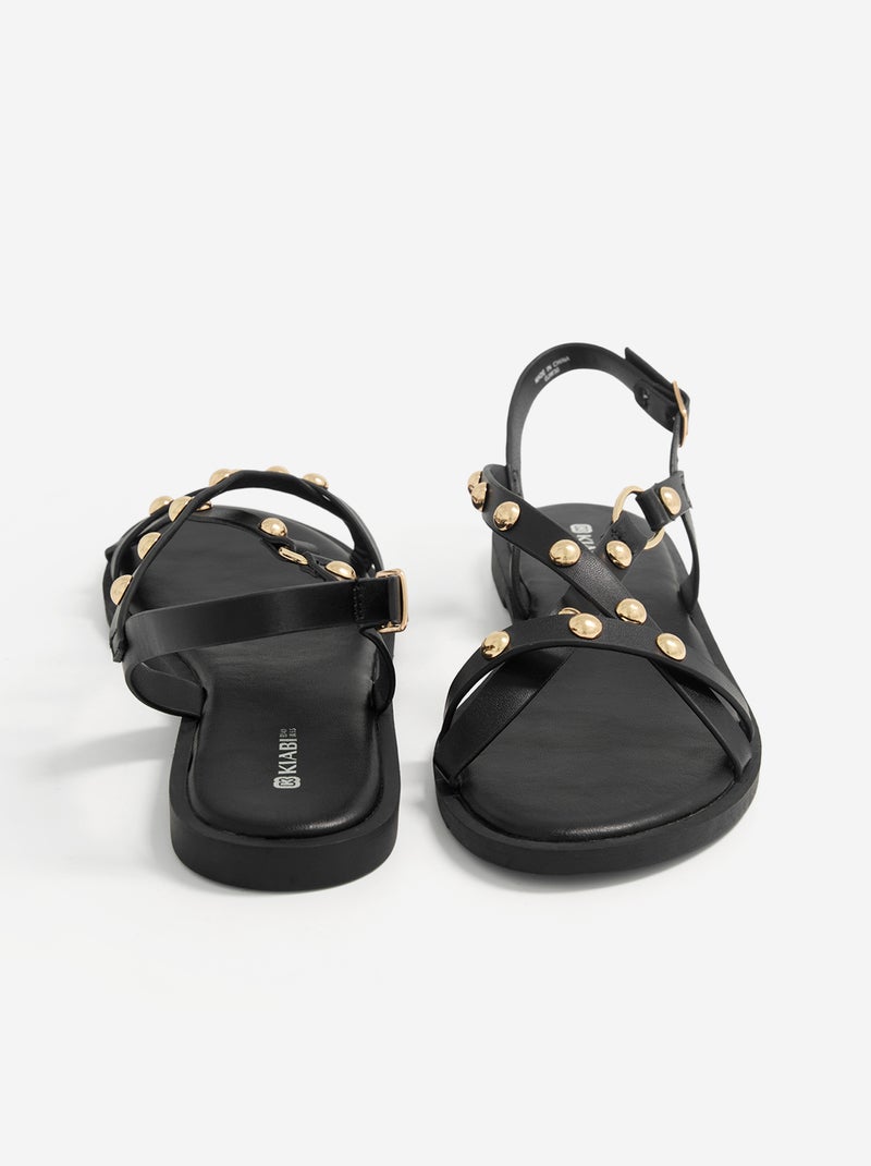 Flache Sandalen mit Nieten-Details Noir - Kiabi