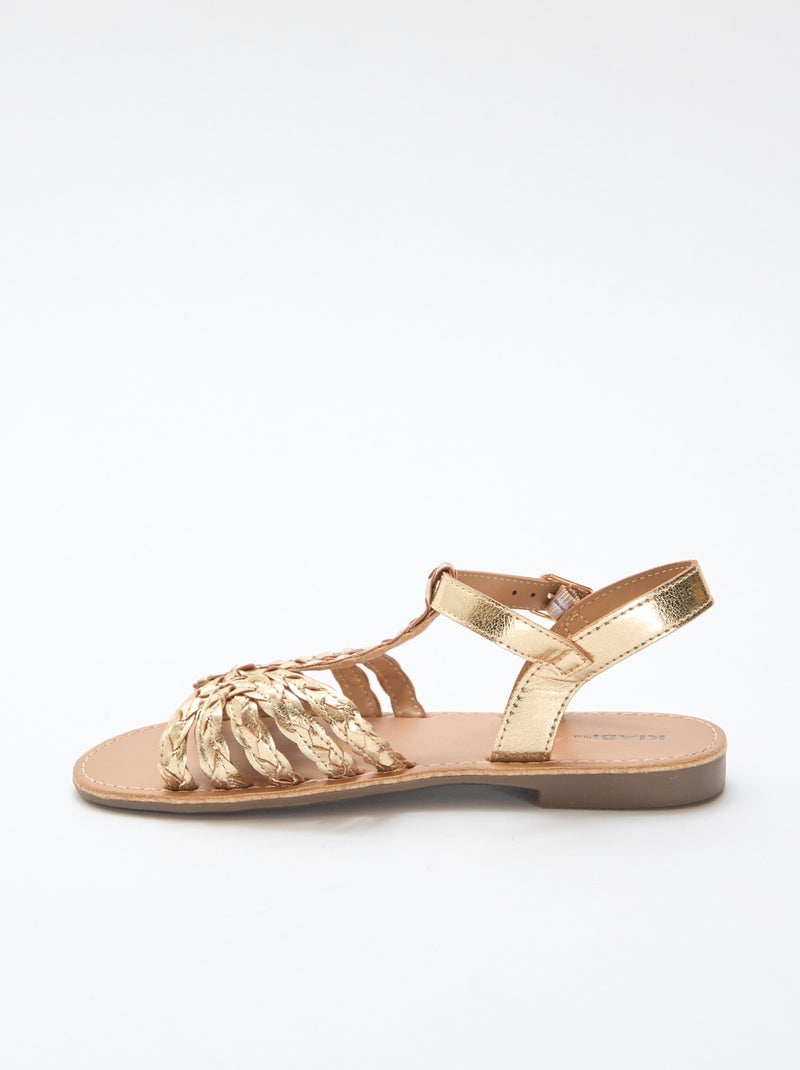 Flache Sandalen mit Riemen und geflochtenen Riemchen Golden - Kiabi