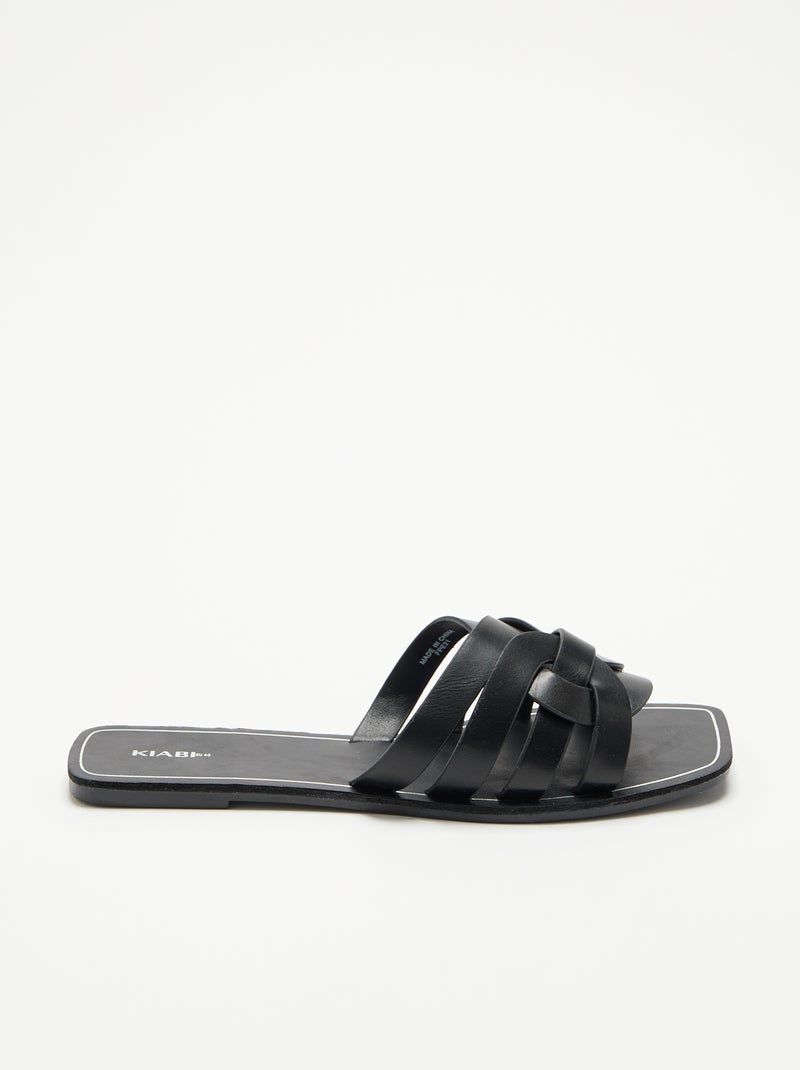 Flache Sandalen mit überkreuzten Riemen Schwarz - Kiabi