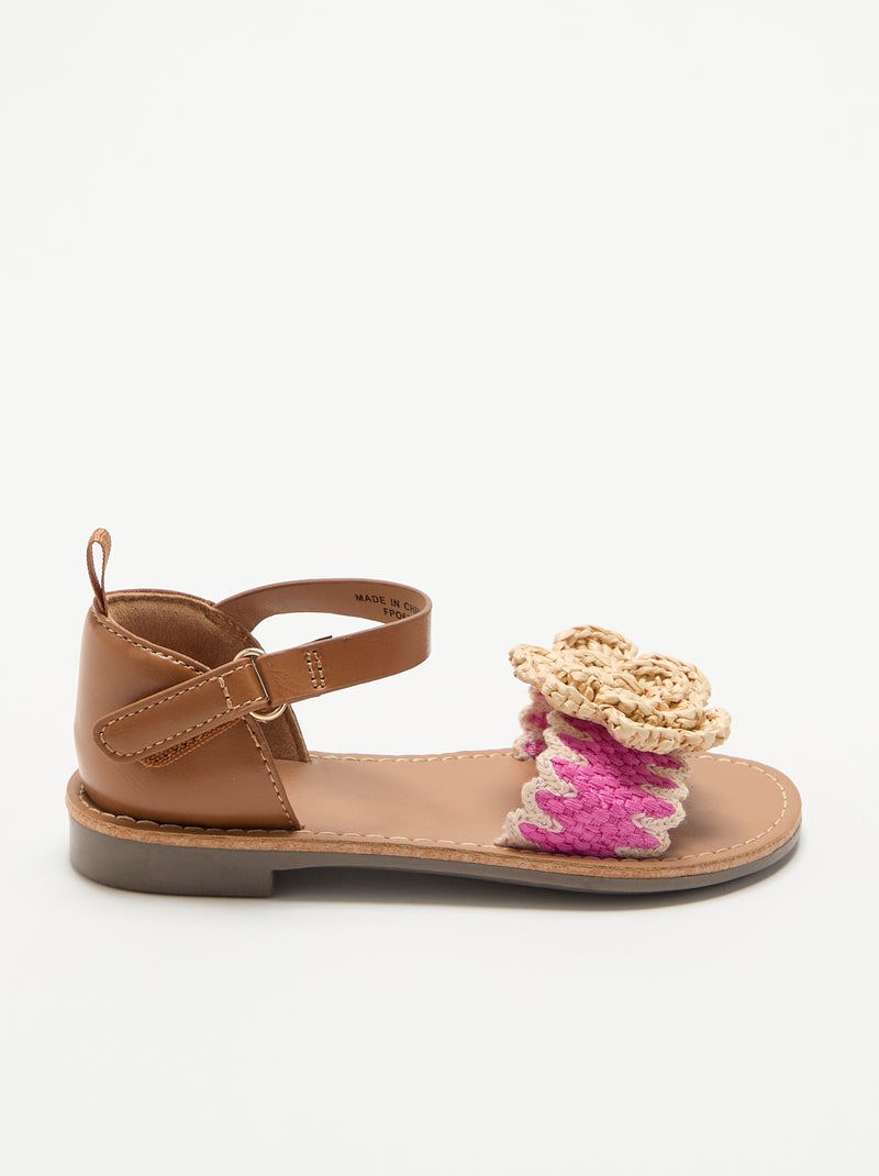 Flache Sandalen mit verspielten Blumen Beige - Kiabi