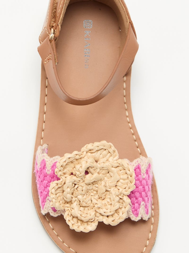 Flache Sandalen mit verspielten Blumen Beige - Kiabi