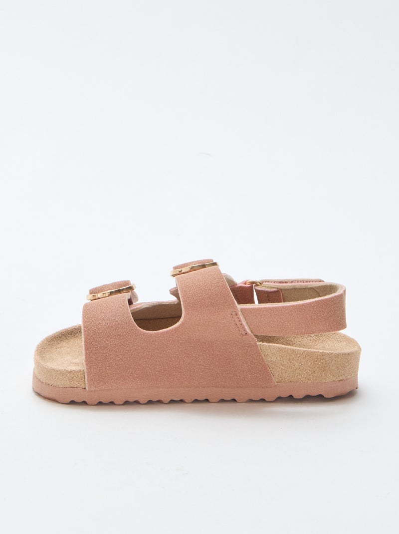 Flache Sandalen mit verstellbarem Knöchelriemen und Klettverschluss Rosa - Kiabi