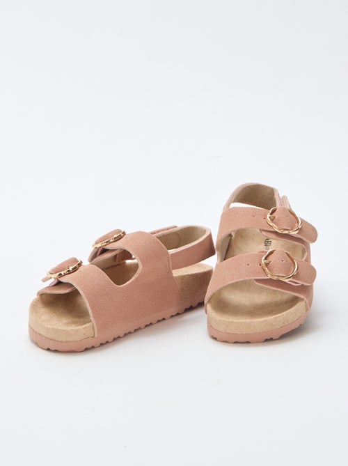 Flache Sandalen mit verstellbarem Knöchelriemen und Klettverschluss - Kiabi