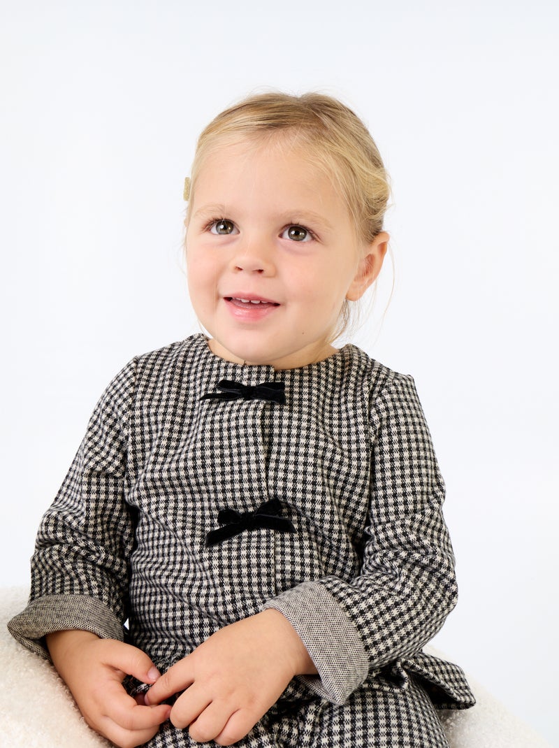 Flanellbluse mit Schleifen und Rüschensaum Noir - Kiabi