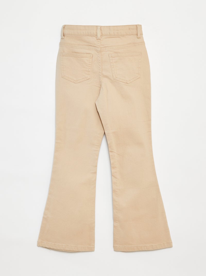 Flared twill trousers with adjustable waist Beige - Kiabi