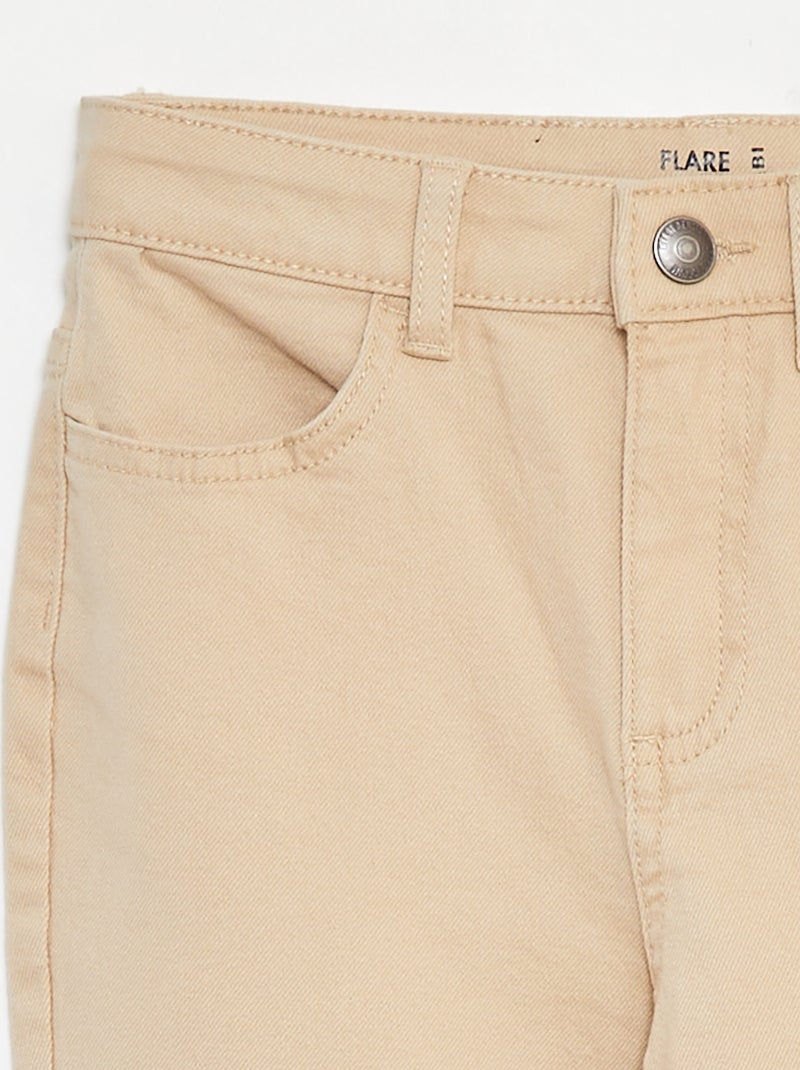 Flared twill trousers with adjustable waist Beige - Kiabi