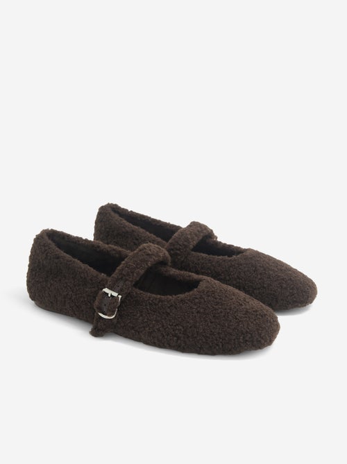 Flat ballerina slippers with a sheepskin effect - Kiabi