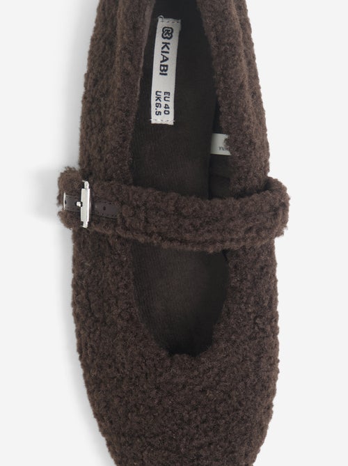 Flat ballerina slippers with a sheepskin effect - Kiabi