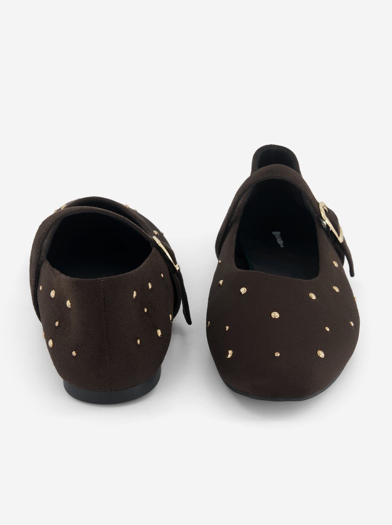 Flat Faux Leather Ballet Flats Brown - Kiabi