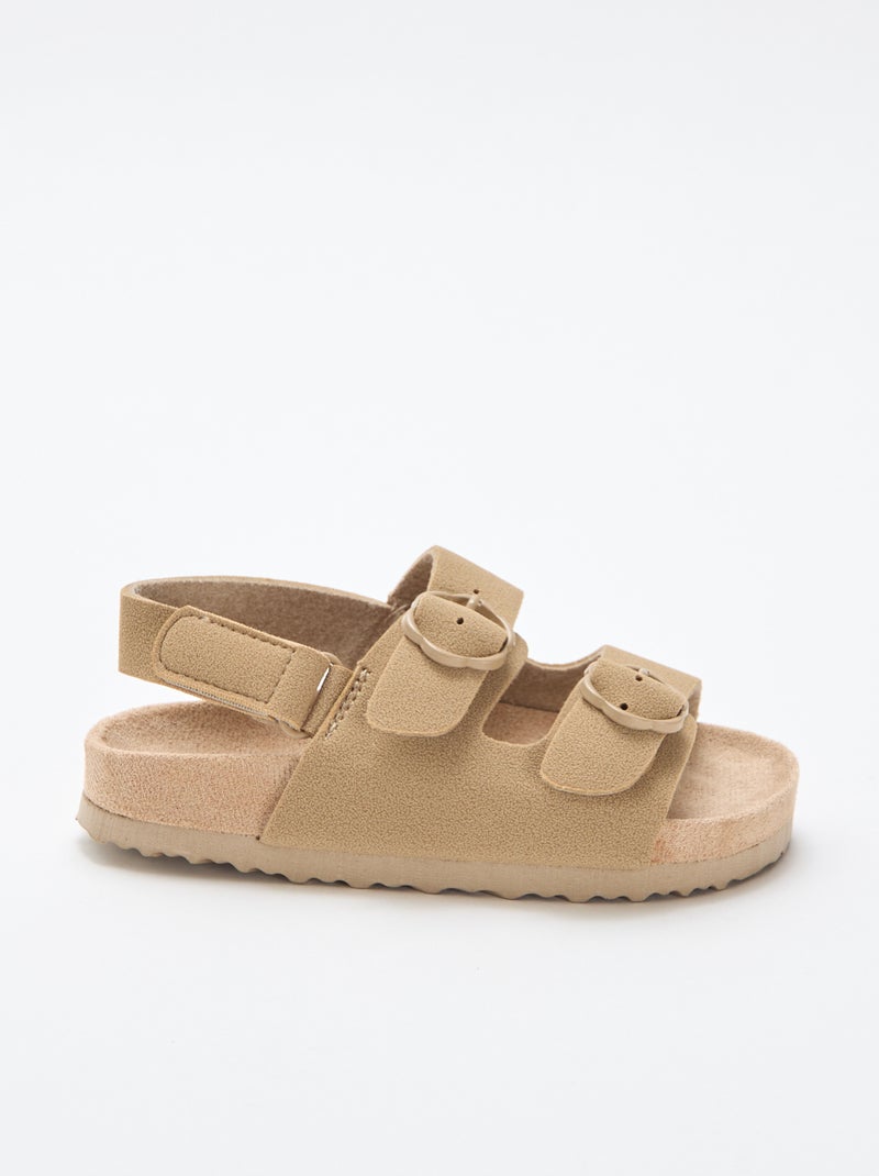Flat sandals with adjustable hook-and-loop ankle strap Beige - Kiabi