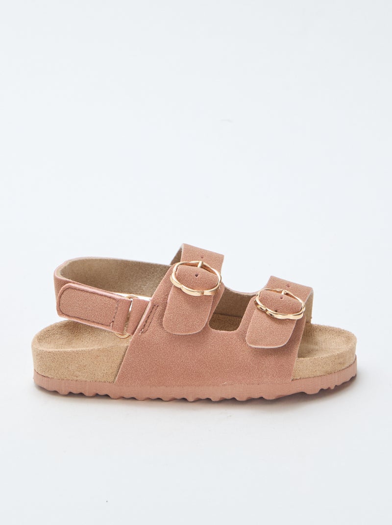 Flat sandals with adjustable hook-and-loop ankle strap Pink - Kiabi
