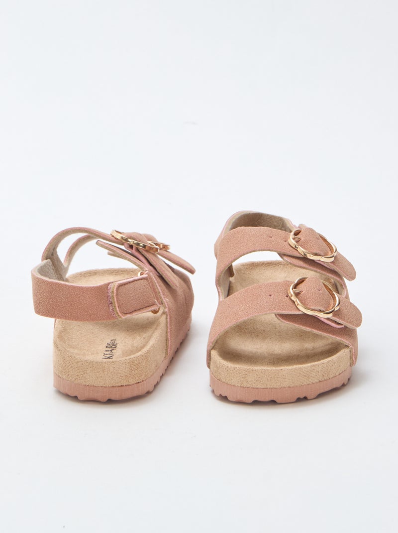 Flat sandals with adjustable hook-and-loop ankle strap Pink - Kiabi